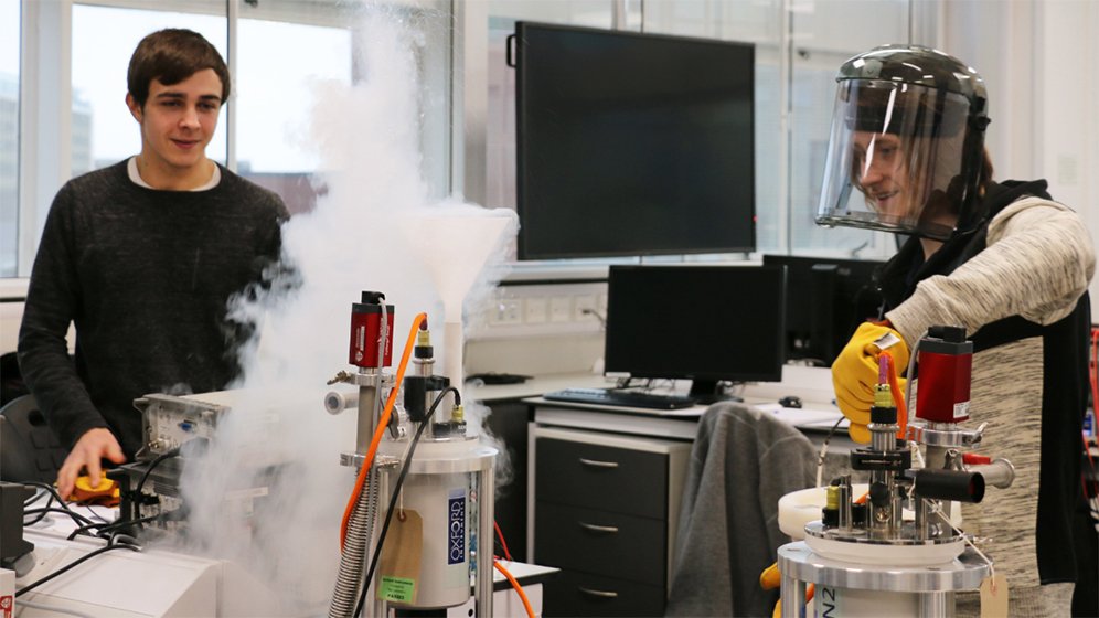 Students working in cryogenics labs